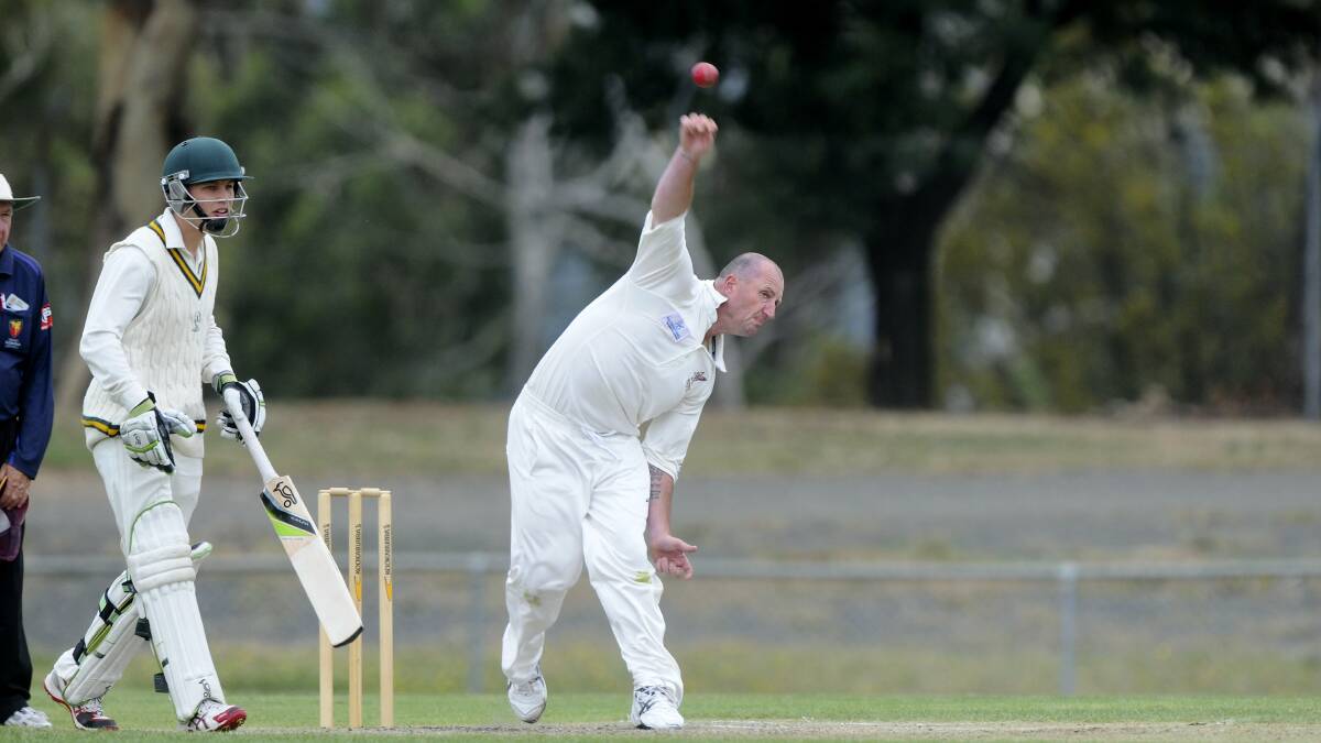 Mowbray’s Justin Reeves bowls during the NTCA game against South Launceston. Picture: PAUL SCAMBLER