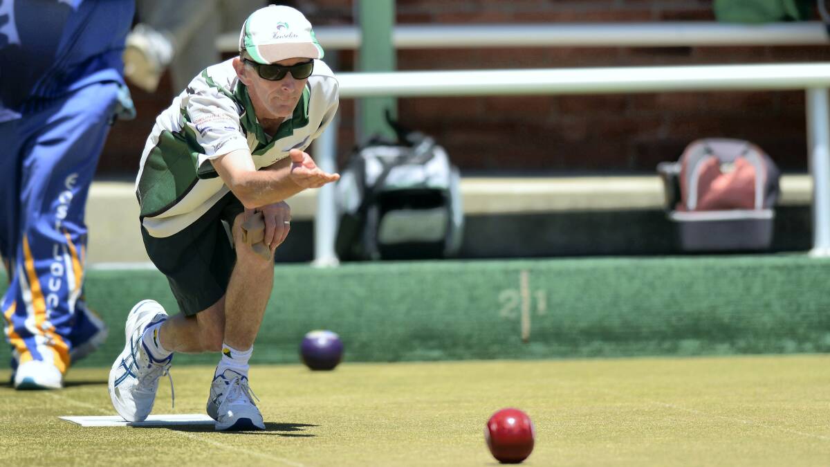 Scottsdale’s Victor Goss plays his shot in yesterday’s Bowls Northern pairs semi-final. Picture: SCOTT GELSTON