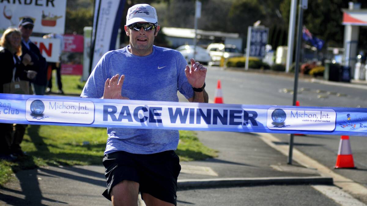 Nathan Jackson, of Launceston, wins the 16.6-kilometre  Lilydale Lope. Picture: GEOFF ROBSON