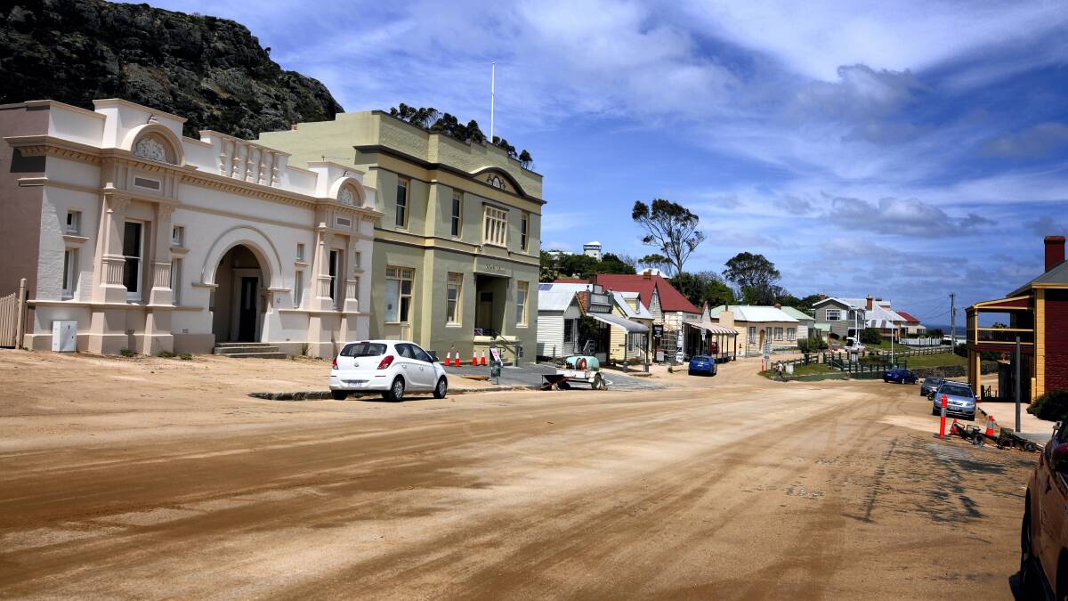 Stanley’s roads have been covered in gravel to set the scene for the filming of The Light Between Oceans. Picture: GEOFF ROBSON