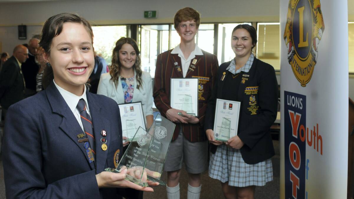 State Lions Youth of the Year Quest 2014 winner Laura Wood, 18, of St Brendan-Shaw College,   Madalan Page, 18,  of Don College, Charles Headlam, 18, of Scotch Oakburn College, and Sophie Jones, 17, of Scotch Oakburn. Picture: PAUL SCAMBLER
