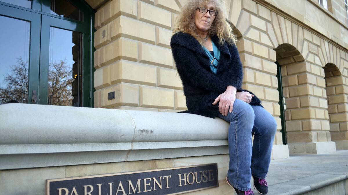 Transgender rights advocate Martine Delaney outside Parliament House in Hobart ... she is seeking legislative reform. Picture: DANIEL McCULLOCH