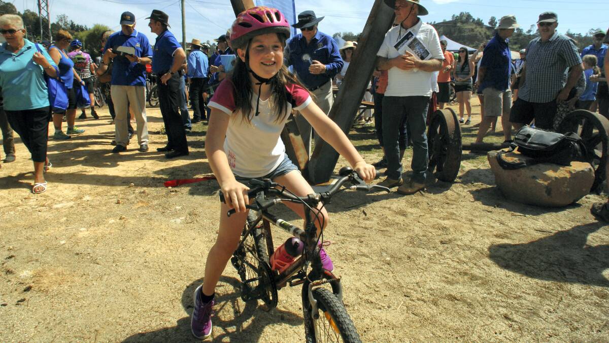 Freya Clark, 8, of Lilydale,  was the first rider on the Blue Derby Mountain Bike Trail yesterday.
