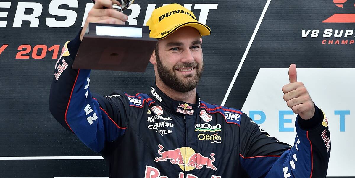 Thumbs up: Shane Van Gisbergen celebrates at the V8 Supercars Perth SuperSprint at Barbagallo Raceway last month. Picture: Getty Images