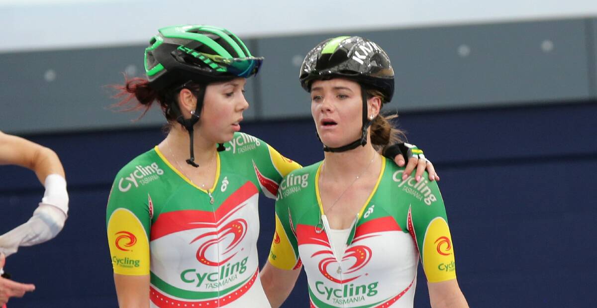 Domination: Tasmanians Georgia Baker and Amy Cure both made the podium in the women's scratch race at national championships. Picture: John Veage, Cycling Australia.