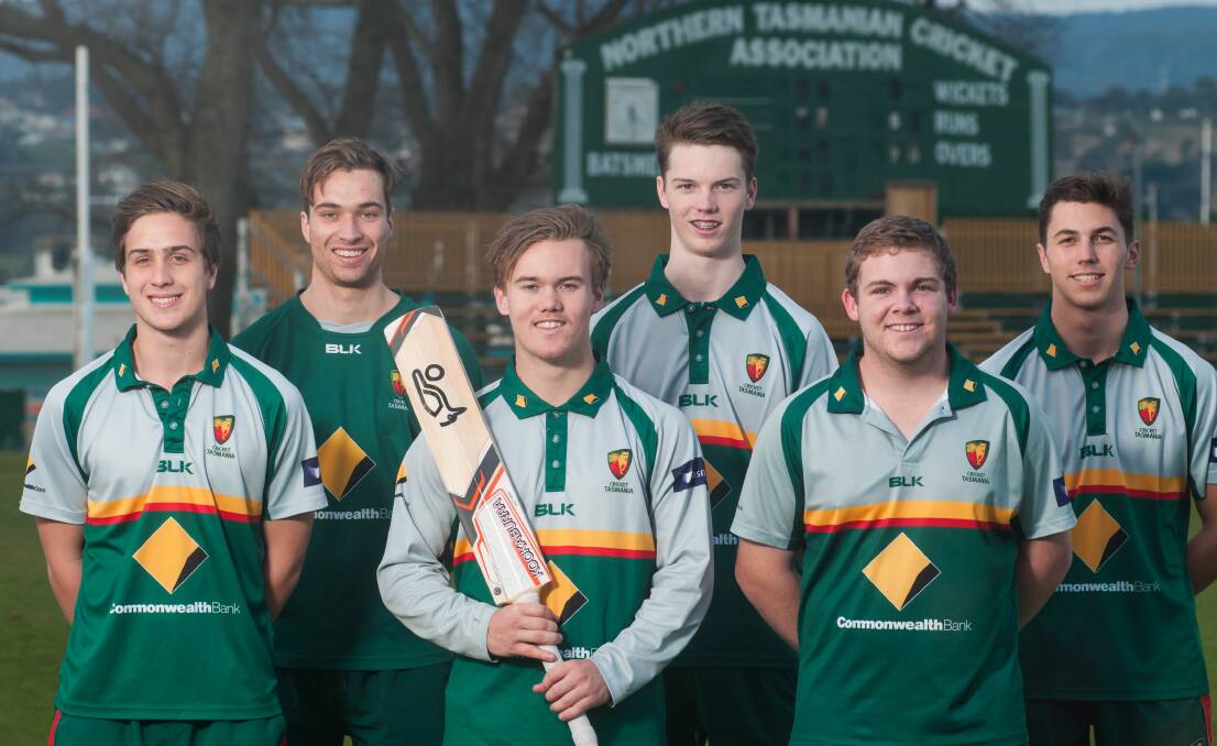 Northern force: Players in Cricket Tasmania development team going to Sri Lanka, from left: James Curran, Ollie Wood, Jake Williams, Jack McCulloch, Jarrod Freeman and Dominic Rawlings. Picture: Phillip Biggs 
