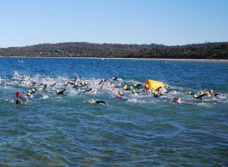 Tri again: Triathletes will be taking to the waters of Coles Bay on Saturday. Picture: Corey Martin.