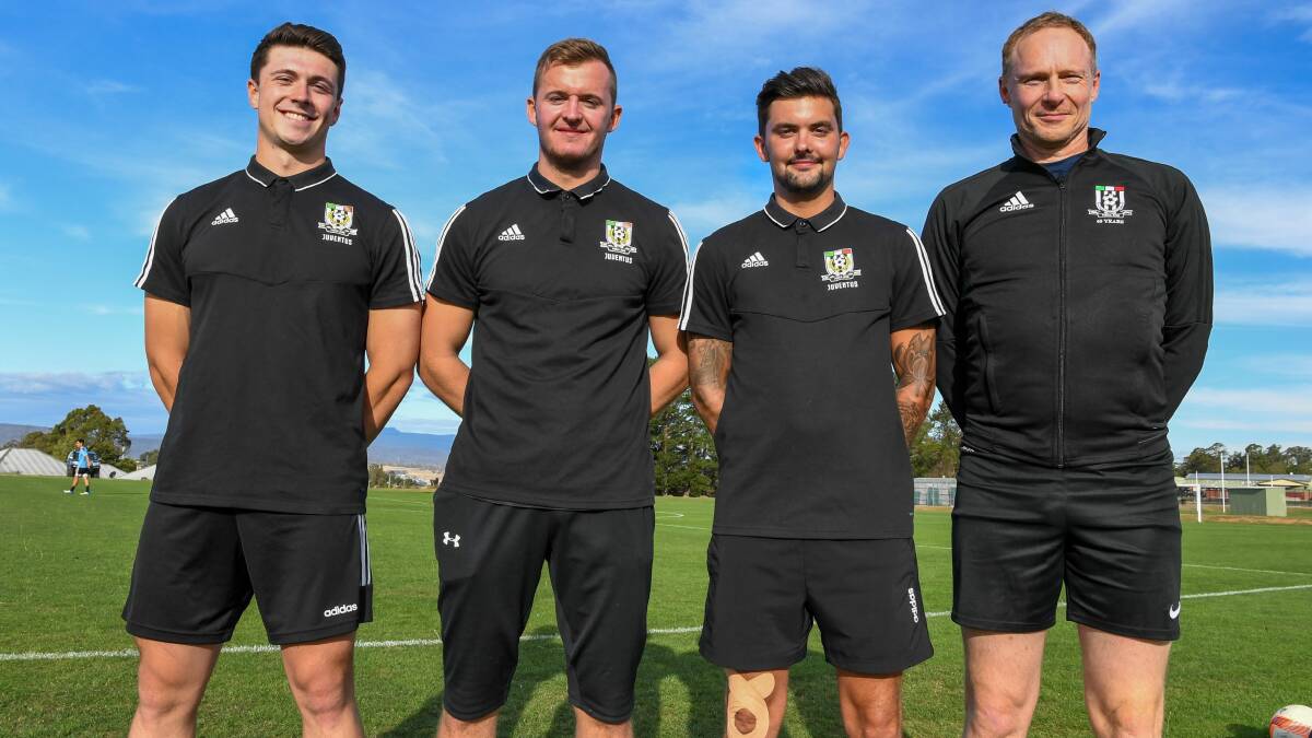 The English connection: Imports Louis Anthony, Rob Gerrard and Sam Ridgard with coach Roger Hardwicke. Picture: Neil Richardson