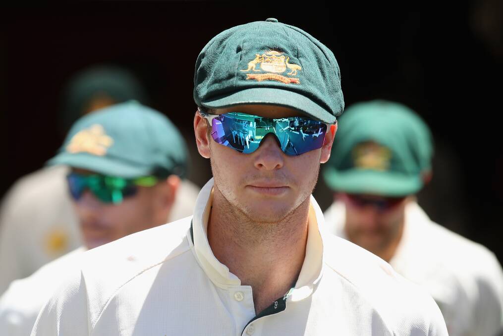 Lead by example: Australian captain Steve Smith leads team-mates onto the field during day four of the Third Test match between Australia and South Africa at Adelaide Oval. Picture: Getty Images