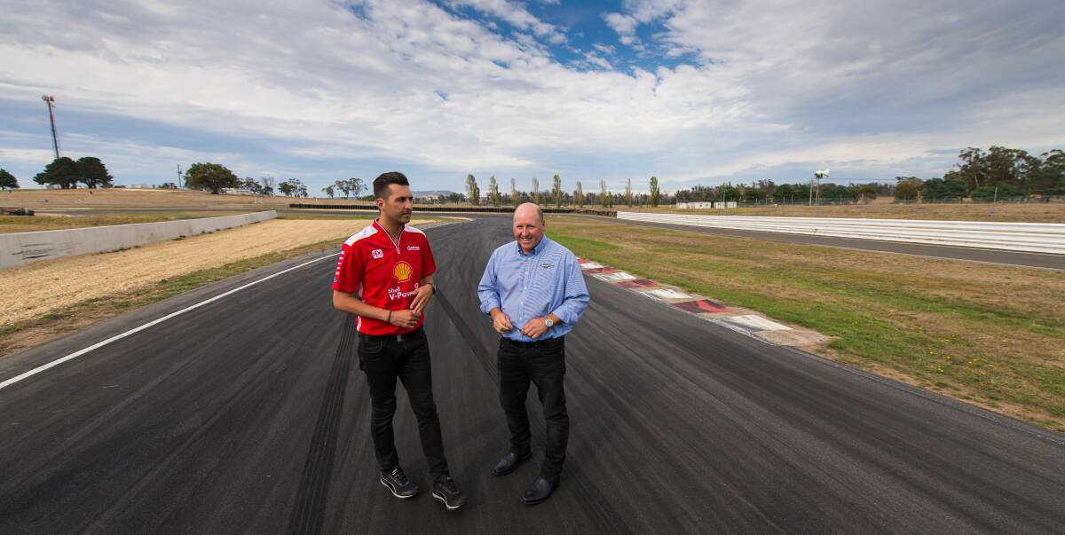 Plains sailing: Supercar driver Fabian Coulthard and Motorsports Tasmania general manager Donald Potter discusses the changes at Symmons Plains. Picture: Phillip Biggs