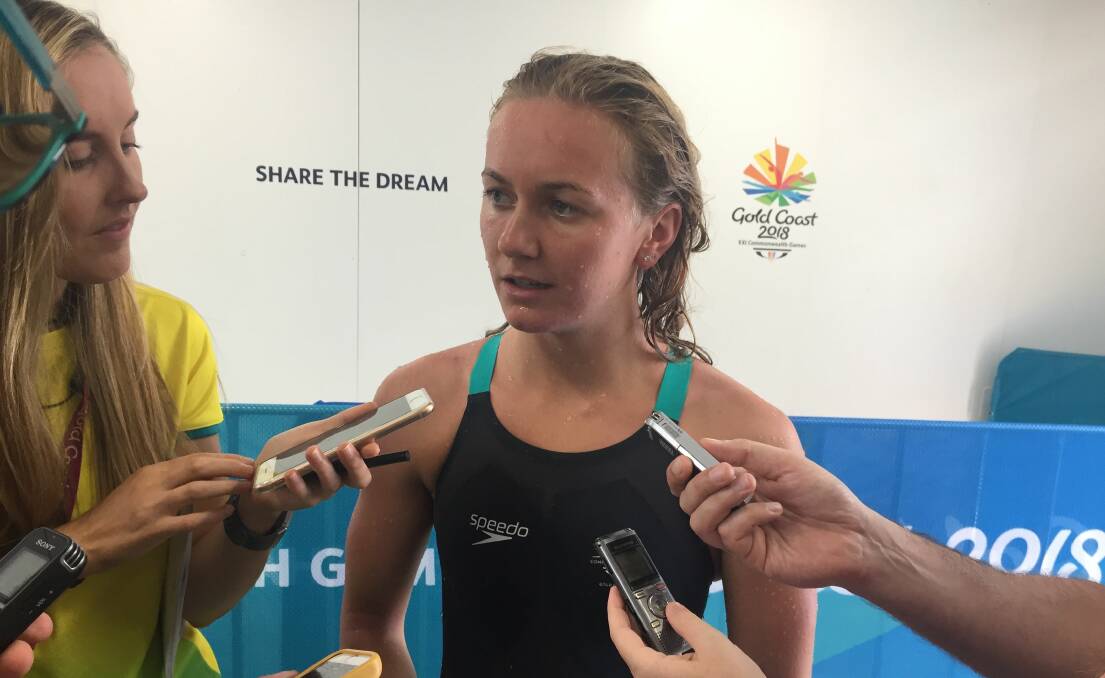 Sharing the dream: Ariarne Titmus is growing accustomed to being the centre of attention among Australian journalists. Picture: TIS