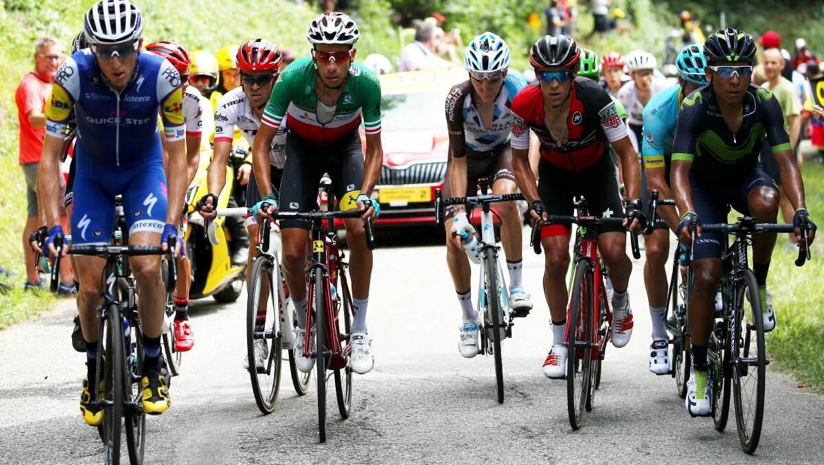 Stage fright: Richie Porte and other Tour de France contenders shortly before his crash on stage 9 of the Tour de France. Picture: Getty Images