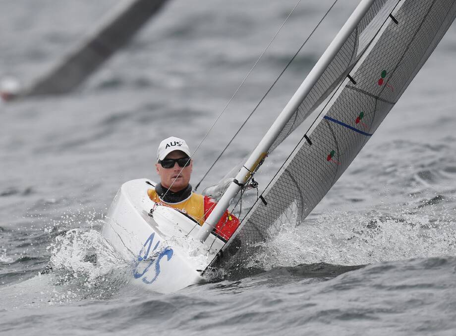 End in sight: Tasmanian sailor Matthew Bugg competes in the one-person keelboat (2.4mR) at the Paralympic Games in Rio de Janeiro, Brazil. Picture: Getty Images