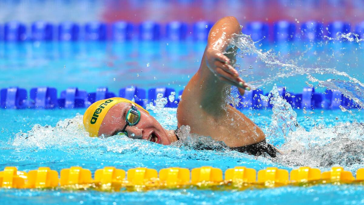 Making a splash: Ariarne Titmus in action in Budapest on Sunday. Picture: Getty Images