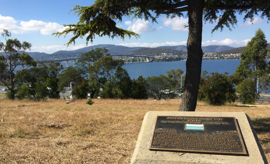 Tree's company: One of the plaques along the Soldiers Memorial Avenue at the Domain in Hobart. Picture: Rob Shaw