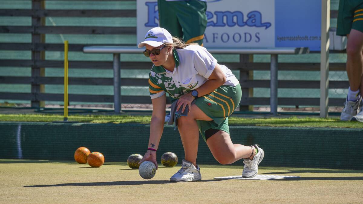 Focused: North Launceston's Courtney Hobbs bowls in the grand final against East Launceston. Picture: PAUL SCAMBLER.

