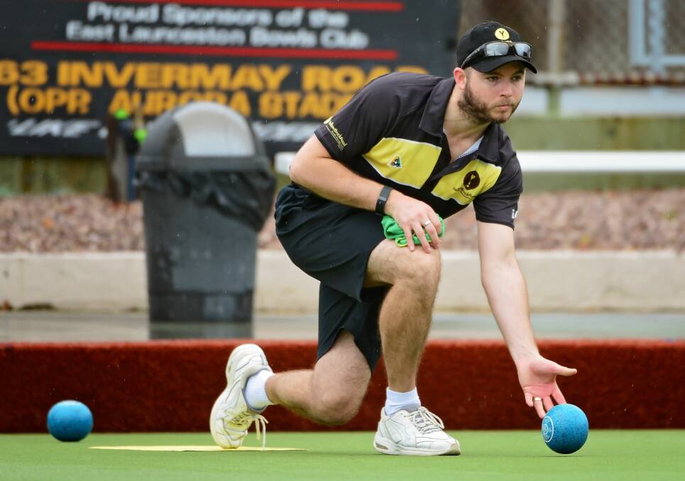 Left-hander: Anthony Burne, of Beltana Bowls Club, lets one fly in a tough final game at the Bill Springer Invitational Singles.