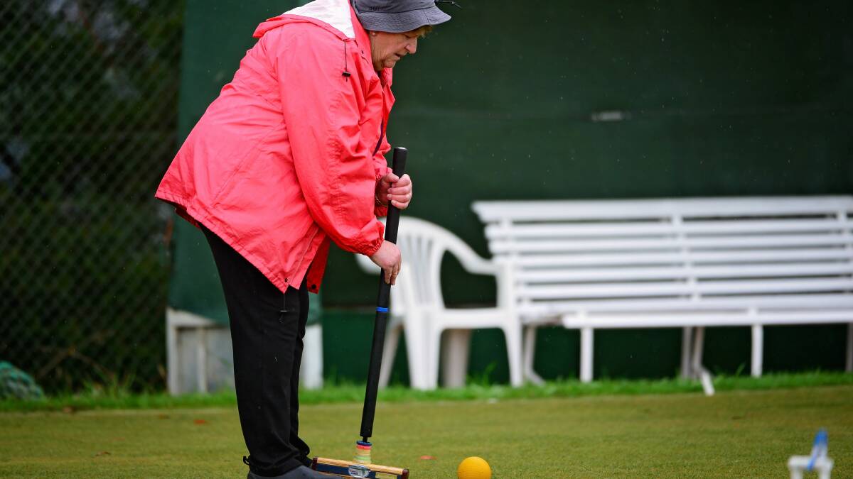 Hit: Joan Williams, of St Leonards Croquet Club, plays a subtle shot on her home turf at the Northern Croquet Centre.