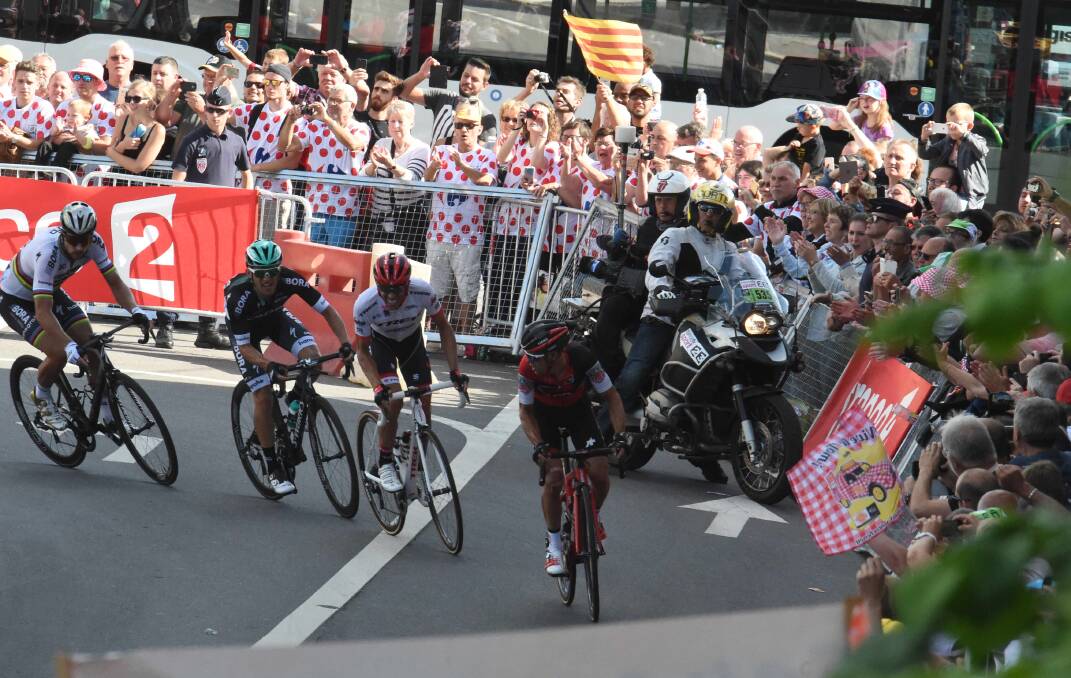 Climbing frame: Richie Porte leads Alberto Contador, Rafal Majka and Peter Sagan on the Tour de France third stage. Picture: Stefano Sirotti