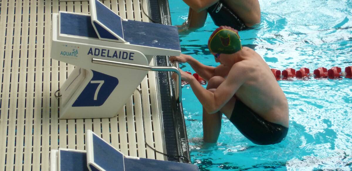 Hobart's Max Giuliani contests the 50m backstroke at the 2015 Pacific School Games in Adelaide. Picture: ROB SHAW