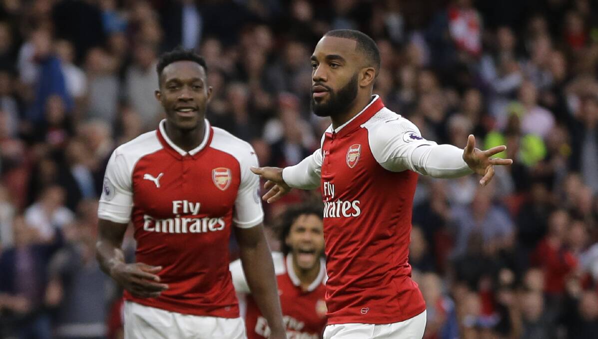 Big deal: Arsenal's Alexandre Lacazette celebrates scoring the opening goal of the English Premier League season against Leicester City at the Emirates Stadium in London. Picture: AP