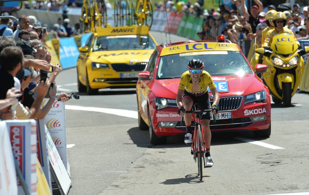 Yellow fever: If the next month goes well, Tasmanian cycling fans may get used to seeing Richie Porte in yellow like he was during the Criterium du Dauphine. Picture: Stefano Sirotti	