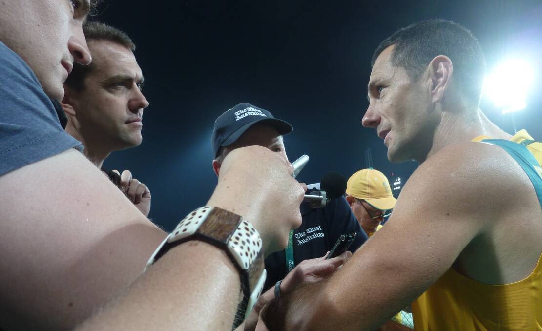 KOOKED: Hockey great Jamie Dwyer talks to media after his final match for Australia at the 2016 Olympic Games in Rio de Janeiro. Picture: Rob Shaw