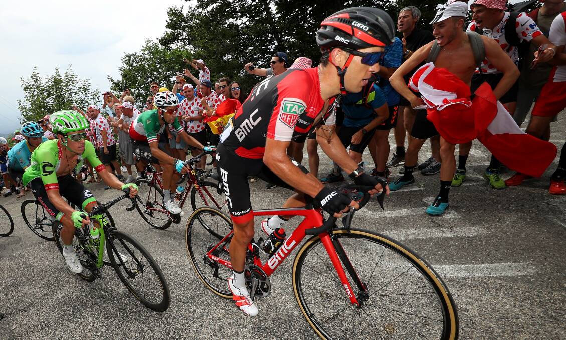 Cross roads: Richie Porte leading eventual stage winner Rigoberto Uran and Italy's Fabio Aru before the Tasmanian's crash on stage 9 of the Tour de France. Picture: Getty Images