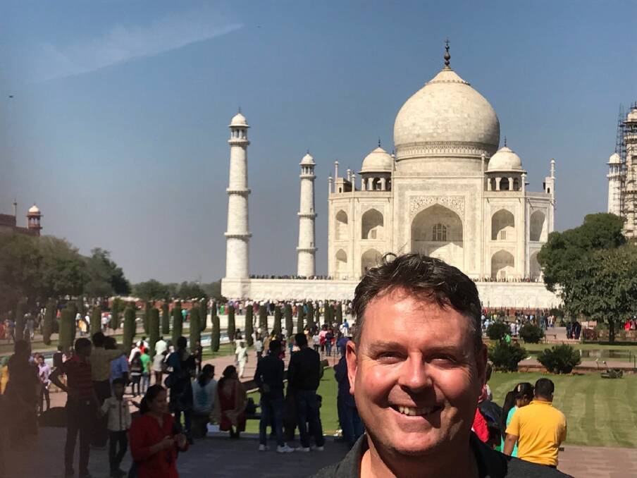 Fit for a king: Andrew McDonald soaks up the sights on a visit to the Taj Mahal.