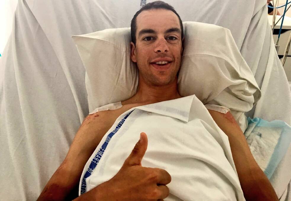 Smiling through: Porte staying positive on Twitter after his Tour crash.