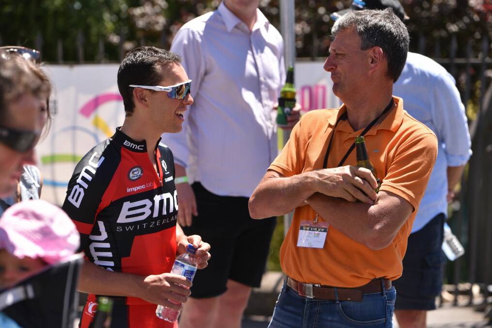 Star-studded: Watching European pros Richie Porte and Michael Wilson enjoy a chat demonstrated the enduring success of Tasmanian cycling. Picture: Scott Gelston