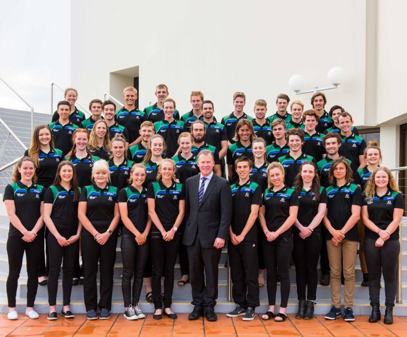 Scholars: The Tasmanian Institute of Sport class of 2017 with Premier Will Hodgman. Picture: Alastair Bett