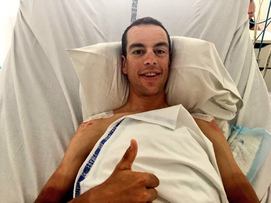 Richie Porte puts on a brave face from his French hospital bed.