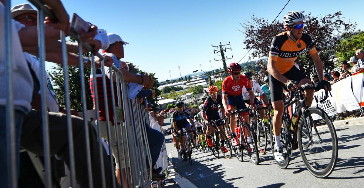 Uphill task: Wes Sulzberger leads the field up the Lawrence Street hill in last year's Launceston Cycling Classic. Picture: Scott Gelston.