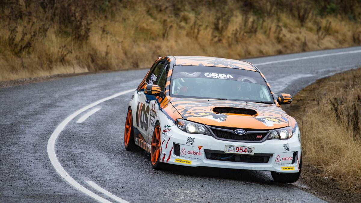Racing line: Tasmanian Ben Manion guides his Subaru WRX STi through Northern Tasmania.
