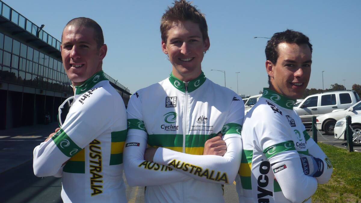 On the map: Tasmanian trio Matt Goss, Wes Sulzberger and Richie Porte at the 2011 world championships in Melbourne. Picture: Rob Shaw