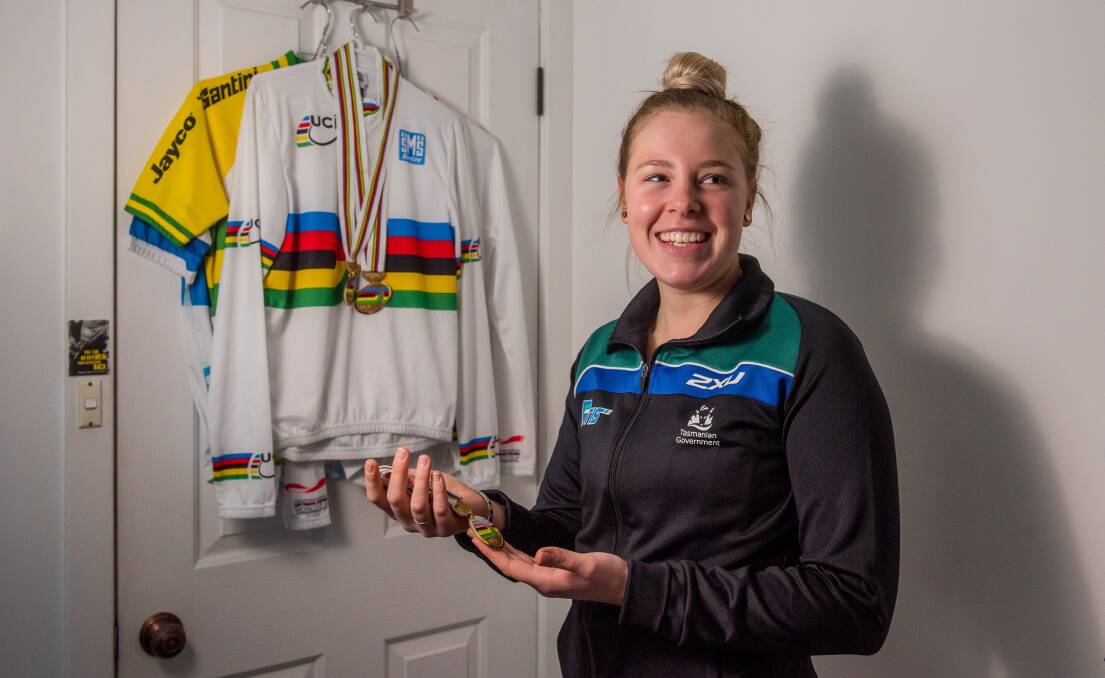 Golden memories: Launceston cyclist Lauren Perry reflects on her achievements as a junior. Picture: Scott Gelston