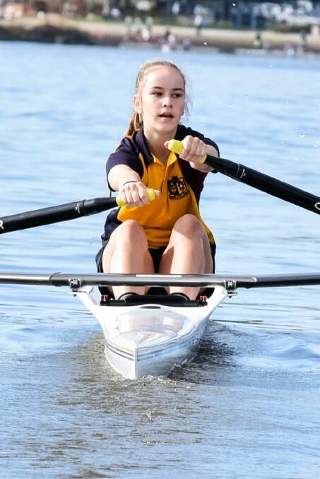 Heave-ho: Bronte Kendell rowing for Scotch Oakburn College in the schoolgirls under-15 single scull.