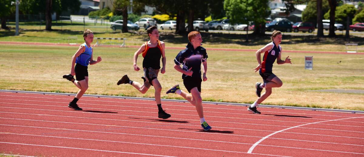 On track: Action from the Northern High School Sports Association Division 2 athletics carnival at St Leonard this week.