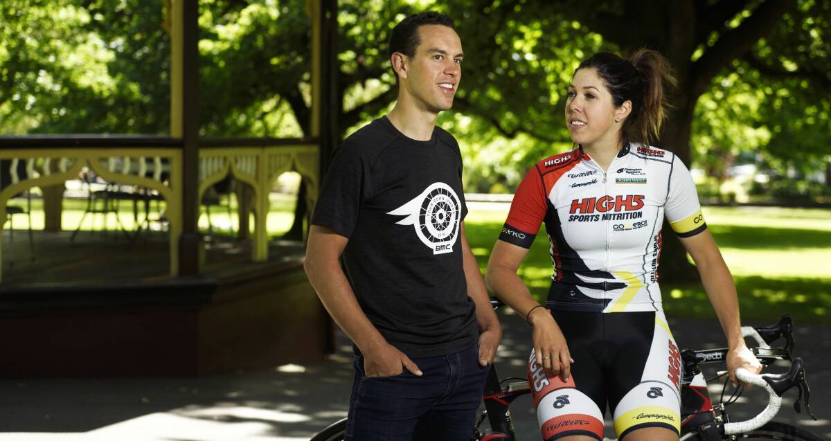 Road ahead: Tasmanian Olympic cyclists Richie Porte and Georgia Baker look ahead to Sunday's Stan Siejka Launceston Cycling Classic. Picture: Scott Gelston