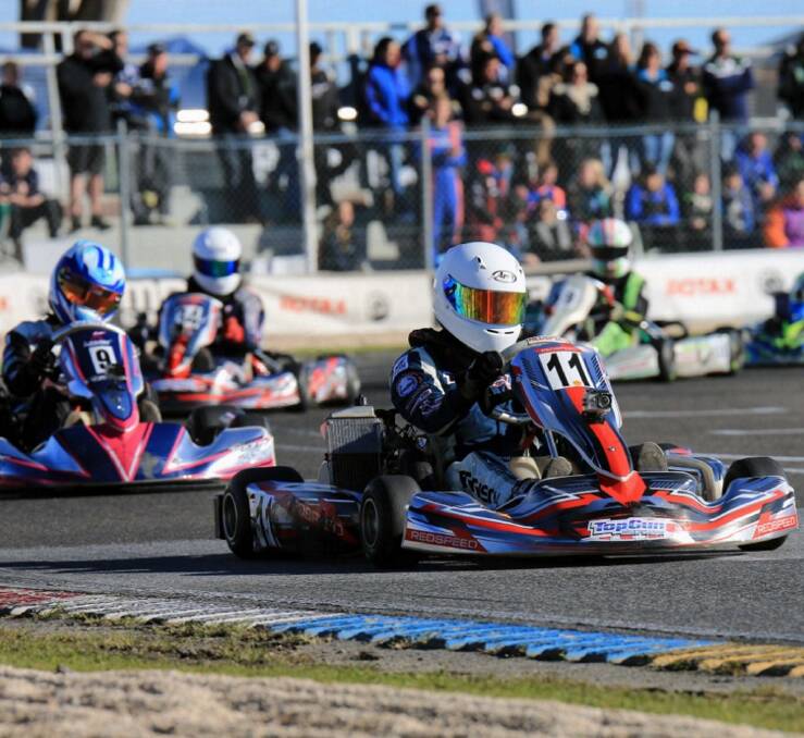 On track: Launceston Kart Club member Mitchell Kerrison charging through the field to finish sixth. Picture: Cooper Photography