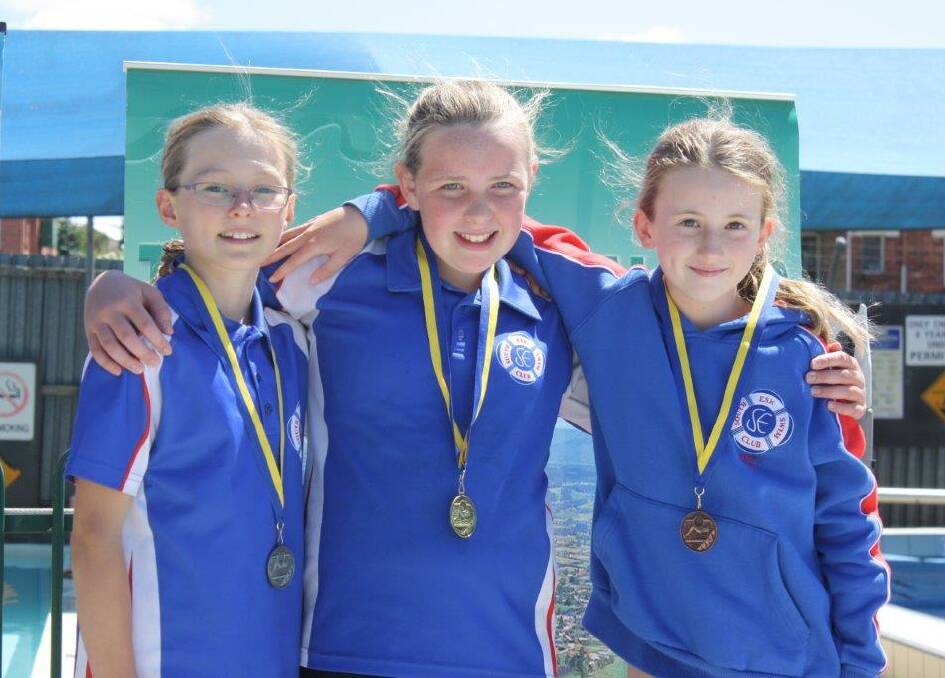 Clean sweep #1: South Esk's Caitlin Knowles, Sophie Hinds and Sophie Ranson in the 10 girls' 33m breaststroke.