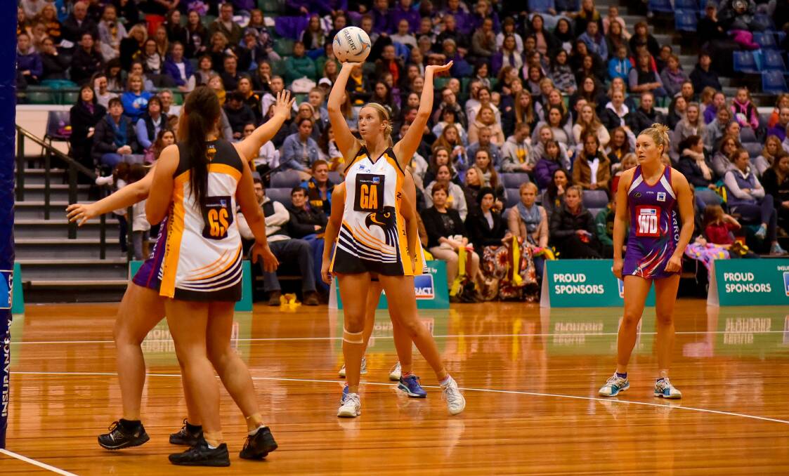 Crowd surfing: Northern Hawks take on Arrows in the Tasmanian Netball League grand final at the Silverdome. Picture: Scott Gelston