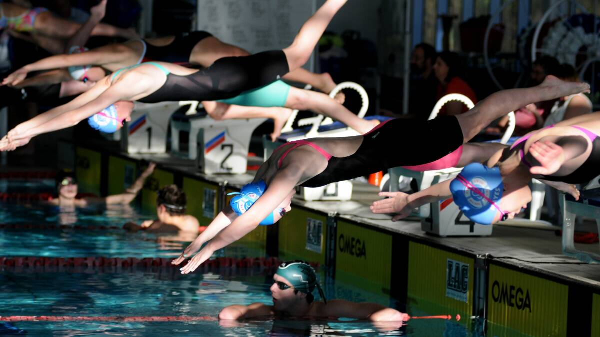 Diving in: Abbey Badcock in the girls' 50-metre freestyle at the 2015 South Esk Sprint meet at Launceston Aquatic.