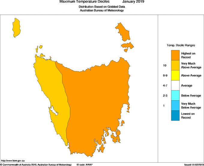 WARMING CLIMATE: The east and central regions of the state reached highest on record temperature deciles ranges while the west was above average for January. Picture: Bureau of Meteorology. 