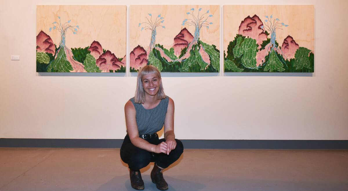 RESPONSE: Artist Melanie Fidler with her artwork Hyper environments at the Academy Gallery. Picture: Neil Richardson