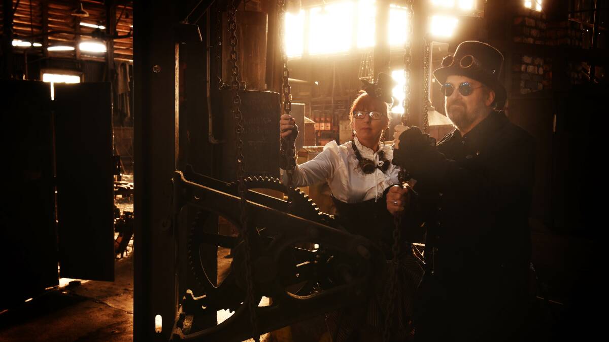 QUIRKY: Rhonda O'Sign and Peter Parkes gear up for the launch of Steampunk Festival at QVMAG's historic Blacksmith Shop. Picture: Scott Gelston