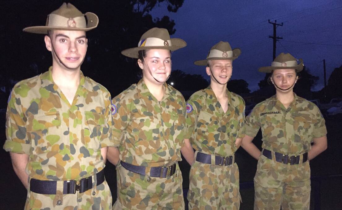 Douglas Walker, Charlotte Bird, Conner Psereckis and Chloe Jongschaap of the Youngtown Barracks (67 Australia Cadet Unit). Picture: Tarlia Jordan