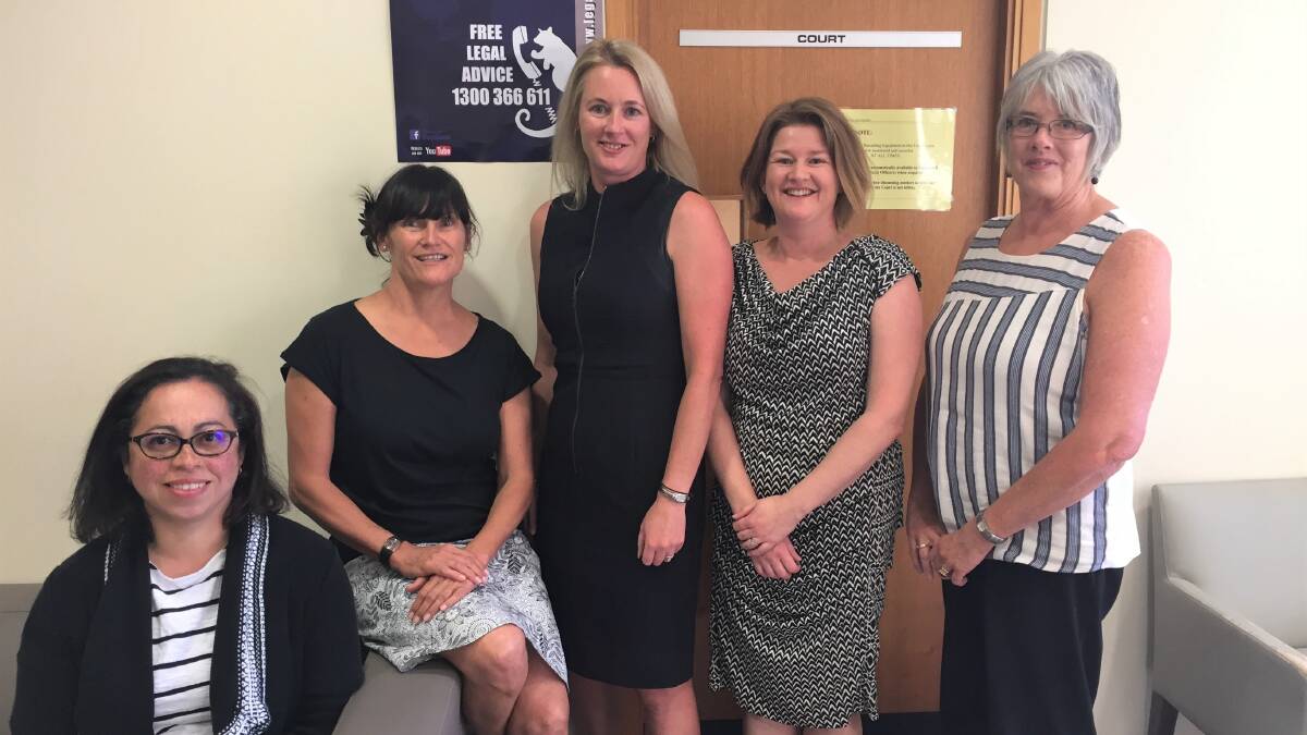 Anglicare social workers Yessie Ruffin and Christine Hiltner, Family Law Practice manager Kristen Wylie, duty lawyer Sally Hunt and Family Law Practice coordinator Ann Summers. Picture: Carly Dolan