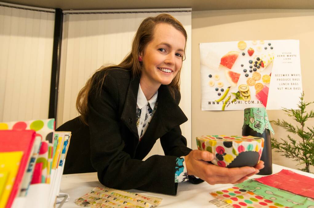 PEOPLE'S CHOICE: Bronwyn Kidd, of West Launceston, with her Sustomi display for the final of the Australia Post Pitchfest at the Tramsheds. Picture: Phillip Biggs